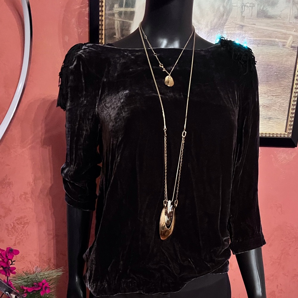 Joie Velvet Silk Blouse Fringe Accents on shoulders New without the tag